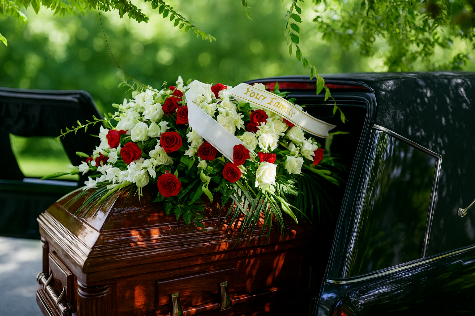 Corbillard et fleurs